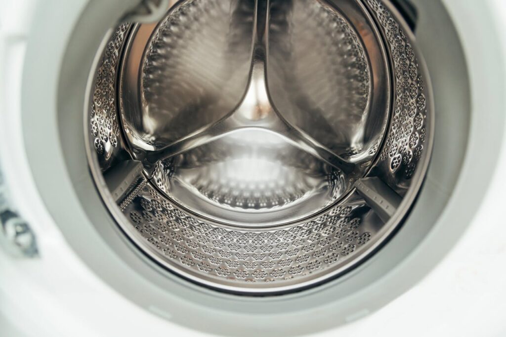 Close-up of Stainless Steel Washing Machine Drum